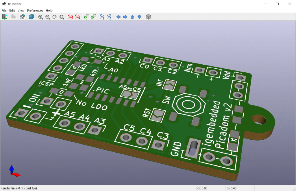 הדמיה בתלת-ממד של PCB פשוט, בתוכנת העריכה KiCAD